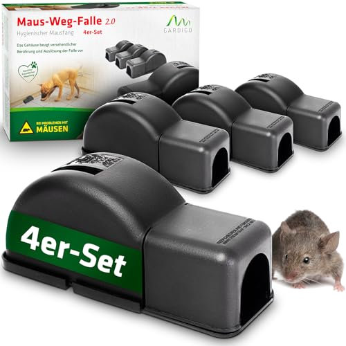 GARDIGO® Mausefalle im 4er Pack | Versteckte Schlagfalle in Kunststoffgehäuse | Schutz für Haustiere bei Mäusebekämpfung | Wiederverwendbare & hygienische Schlagmausefalle | Nagetierbekämpfung