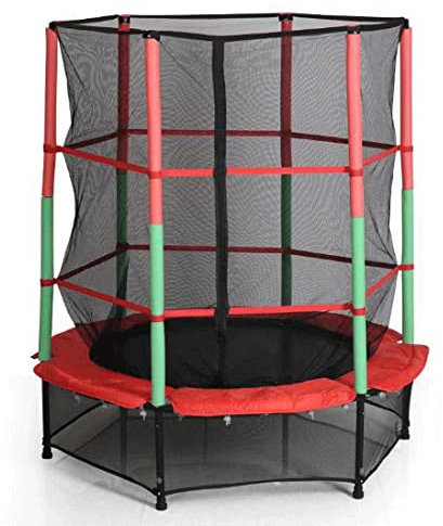 Trampoline de Fitness avec Clôturé Ø 140 cm/55 Pouces Trampoline pour Enfants Trampoline de Jardin Trampoline pour Interieur et Exterieur (Noir-Rouge, Rond)