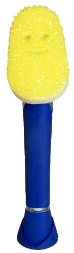 Scrub Daddy Dish Daddy Spülschwamm mit Spülmittelspender - Innovative Haushalt Flaschenbürste mit auswechselbarem Kopf - Temperaturempfindlicher Schwamm für sanfte und kraftvolle Reinigung - Blau