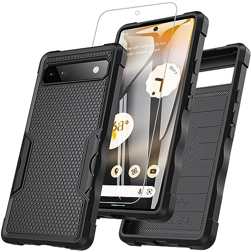 Für Google Pixel 6A Hülle, RC1WD Pixel 6A Hülle Mit 9H Härte HD Panzerglas Displayschutz folie, 360° Rundumschutz Robust Stoßfest Bumper Case Handyhülle Schutzhülle für Google Pixel 6A 5g Schwarz
