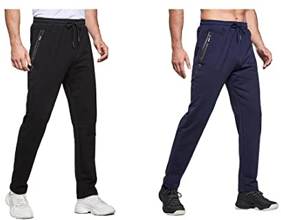 Tansozer Tracksuit Bottoms Mens Joggers Jogging Bottoms Open Hem Slim Fit Gym Pants Cotton Tracksuit Trousers with Zip Pockets 2 Pack Black and Blue 2XL