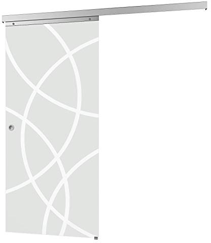 Schulte porte coulissante en verre, 83x203cm, porte coulissante intérieur, porte vitrée, décor cercles, 2 poignées ronde, fermeture en softclose
