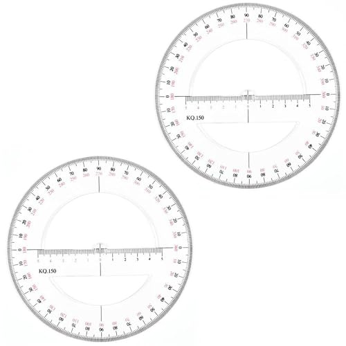 Rapporteur circulaire complet de 15 cm, angle de 360 degrés, pour l'école, le bureau et la maison (2 pièces)