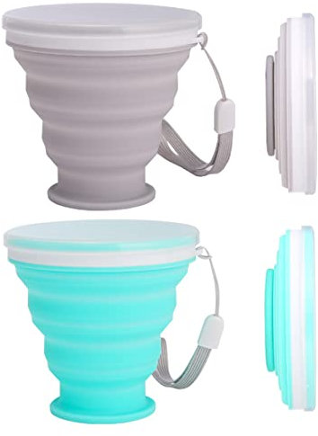 Lot de 2 tasses de voyage pliables, tasses en silicone pliables avec couvercles, tasses en silicone rétractables portables, réutilisables, adaptées pour pique-nique, camping, randonnée en plein air.