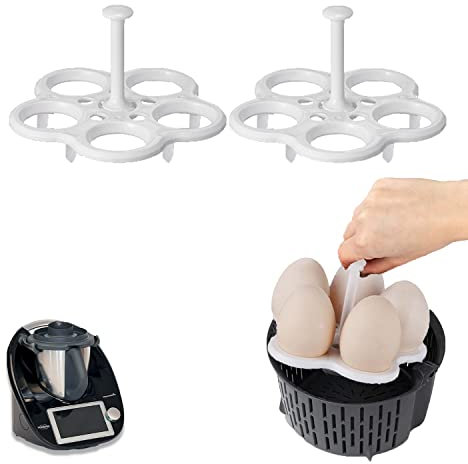 FFTANXS Eierhalter für thermomix,Eierhalter zum Kochen für thermomix,Eier Kochen Halter zubehör für thermomix,Eierhalter für Thermomix TM5, TM6, TM31,Ständer schnell rausnehmen für 5 Ei(2 Weiss)