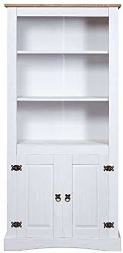 Hommdiy Küchenbuffet Buffetschrank Highboard Mexiko-Stil Kiefernholz Weiß 80x40x170 cm