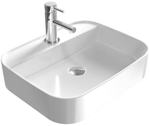 EMKE Waschbecken Aufsatzwaschbecken, Hängewaschbecken für Badezimmer Gäste WC 50 x 40 x 11 cm, Handwaschbecken Eckig Waschtisch Bad Waschbecken Klein Wandwaschbecken Waschschalen Weiß