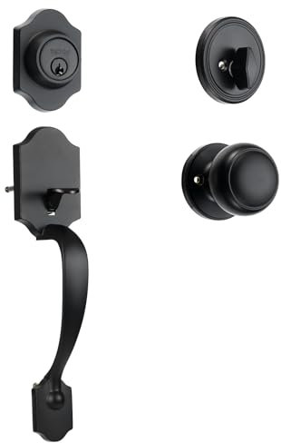 VEVOR Front Door Handle and Deadbolt Set, Matte Black Front Door Lock Set with Interior Knob, Adjustable Hole Spacing Single Cylinder Handleset, for Right and Left Handed Entrance and Front Door