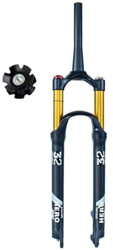 26 27.5 29 In Btt Bicicleta De Montaña Horquilla De Suspensión Recorrido 120mm Tubo Cónico 28.6mm Horquillas Delantera Neumática Mountain Bike QR 100×9mm DH XC ( Color : Gold manual , Size : 29inch )