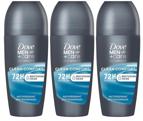 Dove Men+Care Roll On Clean Comfort Advanced Moisturiser Technology 48-Hour Protection From Sweat & Odour Dermatologically Tested Antiperspirant Deodorant, 50ml Pack of 3