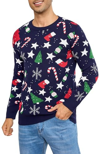 iClosam Pull de Noël Homme Pullover Homme Hiver Tricoté Christmas Sweater col Rond Pull Chaud Pull-Over en Tricot Noel