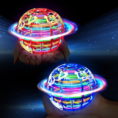 Bola voladora, 2 bolas mágicas voladoras con luz RGB mágica Boomerang flotante Hover Spinner juguete regalos para niños a partir de 6 8 10 niños niñas interior exterior