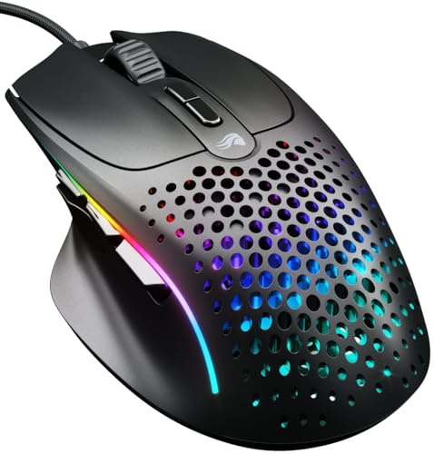GLORIOUS Gaming Model I 2 Wired – gamingmus: 9 programmerbara knappar (2 utbytbara), superlätt (66 g), optisk 26K-Sensor, brytare som klarar 80 miljoner klick, Mmo/Moba/fps, tumstöd på sidan, svart