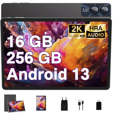 Tablet Táctil de 11 pulgadas con Android con 16GB RAM + 256GB ROM|2K | Procesador Octa-Core | Batería 8600mAh | WiFi 5G | GPS | Bluetooth 5.0 | 13MP + 5MP, Tablet táctil con Funda Protectora(Gris)