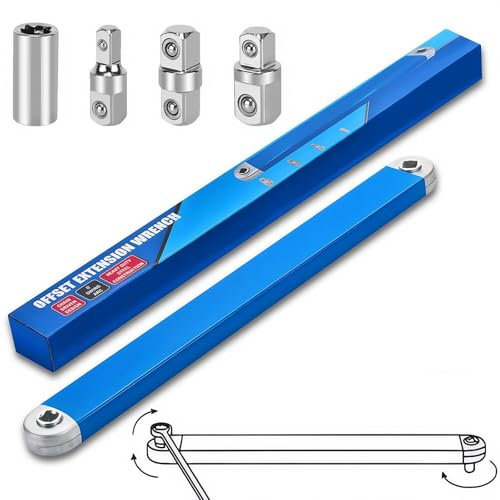 SGZQKZ Juego Llave de Impacto Carraca, Barra de Extensión de Trinquete, con Adaptadores Cuadrados de 1/2, 1/4 y 3/8, Llave de Trinquete de Extensión para Espacios Pequeños