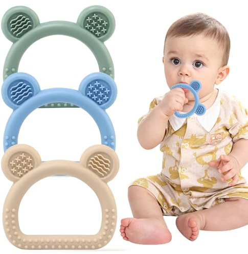 JoyPlus Massaggia Gengive Neonati, 3 Pezzi Silicone Giochi Dentizione Neonato 3-12 Mesi, Massaggiagengive in Silicone per Neonati, Massaggiagengive Facili da Afferrare, BPA FREE, Regalo Neonato