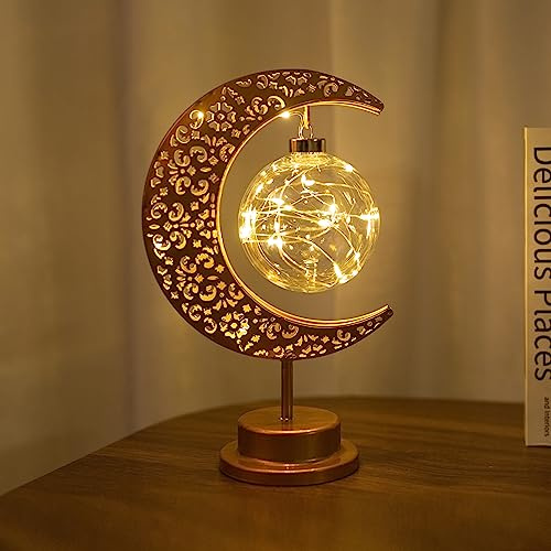 XVICO Lámpara lunar encantada, lámpara LED colgante de estrella de mesa, funciona con pilas, luz nocturna mágica de media luna, decoración para dormitorio, mesita de noche, fiesta, romántico, día