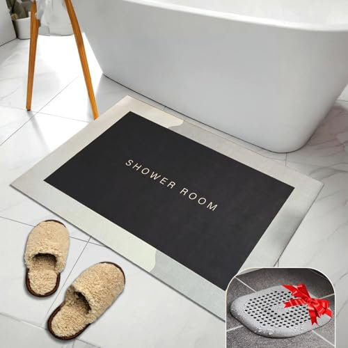 VITALIF Super tapis de bain antidérapant en diatomites de qualité supérieure, 60 x 40 cm, doux et super absorbant avec filtre de douche, tapis de bain gris