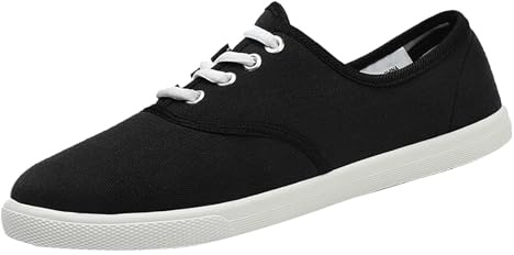 Women's Canvas Casual Shoes Flat Pumps Plimsolls Canvas Slip-On Sneakers UK Lace up Sneakers Comfortable Lightweight Breathable Sports Walking Shoes Black