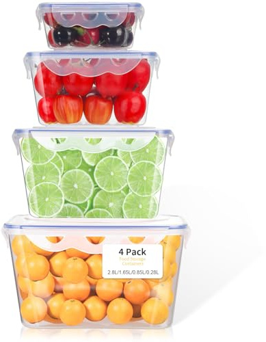VINATO 4er Set Quadratisch Frischhaltedosen Luftdicht, Aufbewahrungsboxen mit Deckel, Mikrowellengeeignet & Spülmaschinenfest, BPA-frei für Meal Prep, Vorrat & Unterwegs