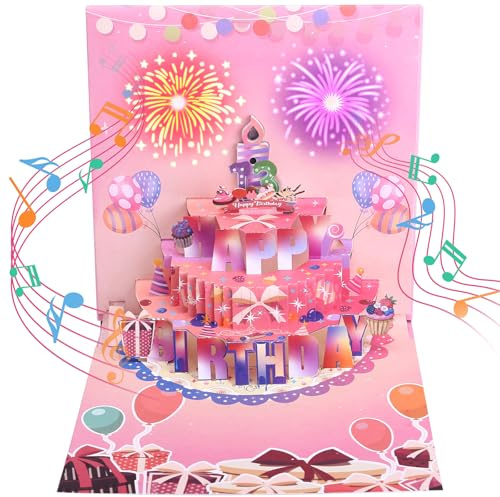 GWHOLE Carte Anniversaire Musicale et Lumineuse Carte Pop-Up Rose Musicale 3D avec Enveloppe Cadeau d'Anniversaire Élégant pour Femmes, Hommes et Enfants​