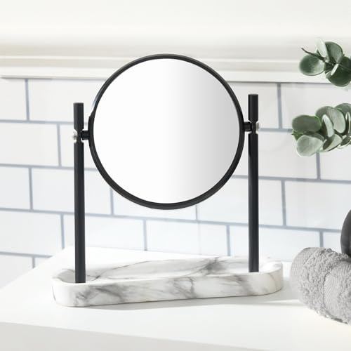 OHS Black Bathroom Mirror, Free Standing Round Makeup Mirror Bedroom Dressing Table Round Swivel Small Vanity Mirror for Makeup Shaving Cosmetics - Marble