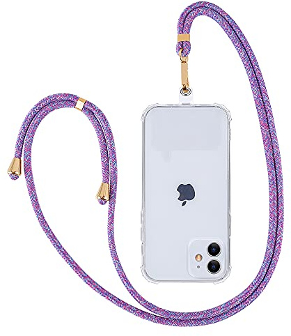 Fycyko Crossbody Phone Lanyard with Patch, Adjustable Nylon Neck Strap Necklace Universal Anti-Theft Phone Strap with Tether Tab Compatible with Most Smartphones and Cases,Purple