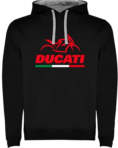 Genérico Sudadera con Capucha Negra con Diseño Deportivo Motociclista Estilo Italiano | Gráfica Roja y Bandera Italia para Amantes de Las Motos (FR/ES, Letras, S, Regular, Regular)