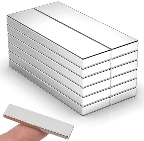 JYSNOW 12 stycken neodymmagneter, 40 x 10 x 2 mm, kraftfulla magneter, rektangulära neodymmagneter, med självhäftande tejp, för magnetisk whiteboard köksskåp