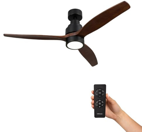 Mellerware - Ventilador de Techo Led con Mando a Distancia Brizy! | 30 W | 6 Velocidades | Ultra silencioso | Función Verano-Invierno | Temporizador | 3 Aspas | 132 de Diámetro | Motor DC | Dark Wood