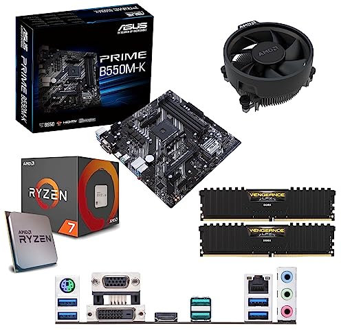 Ryzen 7 5700X 3.4Ghz (Turbo 4.6Ghz) 8 Core 16 Thread CPU, Prime B550M-K Motherboard & 32GB 3200Mhz DDR4 RAM Pre-Built Bundle