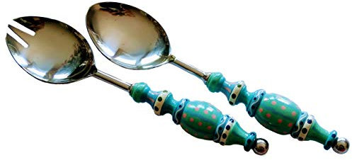 Handgefertigtes originelles Salatbesteck Pastellltöne stabile Edelstahl Qualität