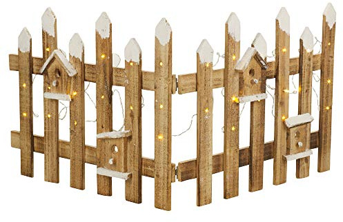 Christmas Tree Skirt Stand Rustic Wooden Snow Fence 30 LED Lights (Brown, 1)