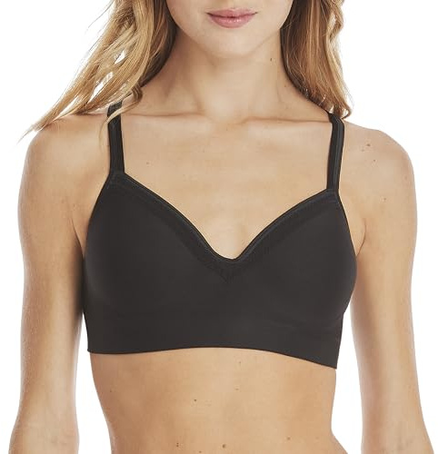 Hanes Women's Wireless Seamless Full-Coverage Convertible T-Shirt Bra with Moisture-Wicking, Large, Black