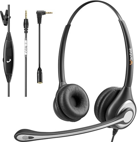 Wantek Auriculares Teléfono Móvil Binaural con Cancelación de Ruido Micrófono, Cascos Diadema para iPhone Samsung Huawei HTC LG ZTE Blackberry Celulares y Smartphones con Jack de 3,5 mm(F602J35)