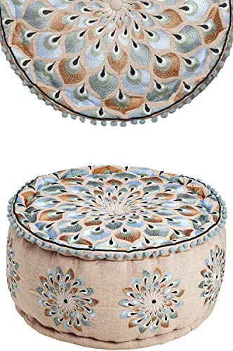 Puf redondo de algodón azet – 2 – 50 cm de diámetro redondo con relleno | Cojín de suelo cojín oriental | Puff puff taburete reposapiés bordado como decoración oriental