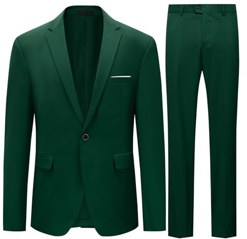 Costume Homme Mariage Blazer Affaire Cérémonie Slim fit Veste et Pantalon Deux pièce,L,Vert