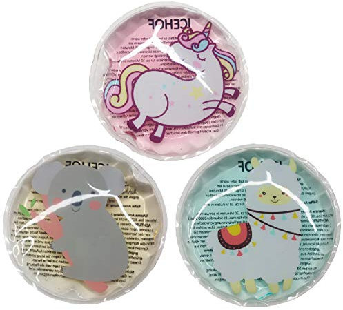 ICEHOF Compresse freddo per bambini - Refriganti set con motivi - Figli terapia a freddo e calore raffreddamento cuscinetto Cuscinetti refrigerante fascia per capelli (unicorno koala lama)