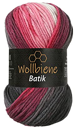 Wollbiene Batik Wolle mit Farbverlauf mehrfarbig 100g Multicolor Strickwolle Häkelwolle (5100 grau beere weiß)