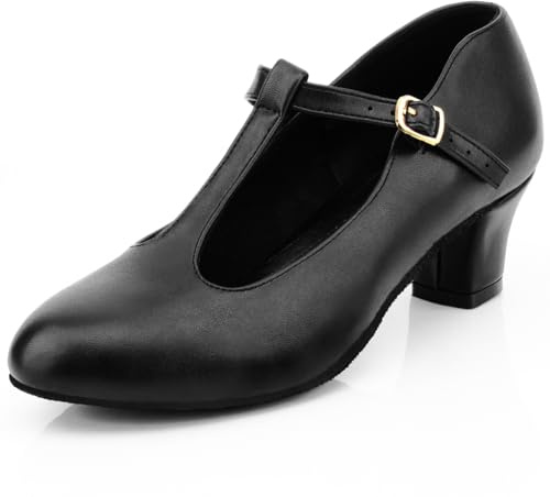 Bokimd Women's Character Shoes Non-Slip Latin Salsa Ballroom Dance Heels T-Strap Wedding Pumps (7.5 / Black)