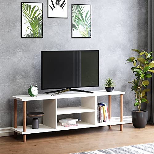 [en.casa] Mueble TV Mesa de Televisión con 2 Compartimientos SalónDormitorio Aglomerado/Madera de Haya 43 x 120 x 29 cm Blanco
