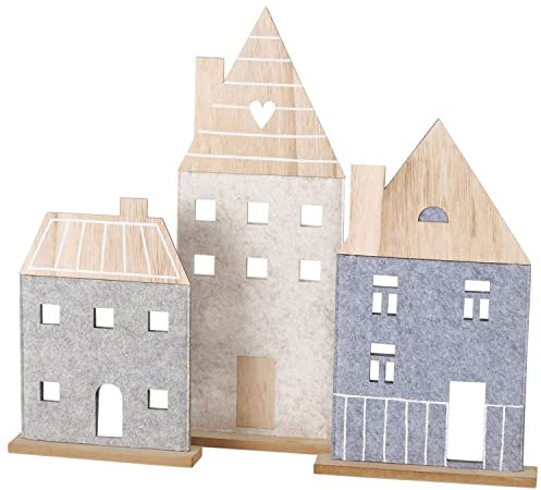 BOLTZE 3tlg Set Deko-Aufsteller Nordy I Höhe 29-53cm I Häuser aus Filz & Holz I Weihnachts-Deko zum Hinstellen I Wohnzimmer, Esstisch, Küche I Tisch-Dekoration I Winterlandschaft, Home