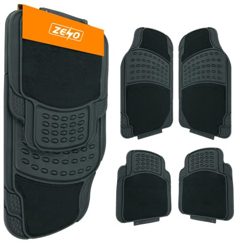 ZENO Car Mats 4 Piece Set | Car Mats Universal | Rubber & Carpet Car Mat Set | Non-Slip Car Floor Mats for Cars, Trucks & Vans | Waterproof Universal Car Mat | Suitable for All Weather & All Vehicles