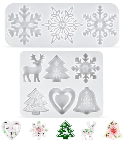 Silikonform Weihnachten, 2 Stück Weihnachten Resin Formen, Harz Schneeflocke Silikon Form, DIY Backformen Werkzeuge, Fondant Formen, Harz Seifenform für Torten Fondant Weihnachten Kekse Backen