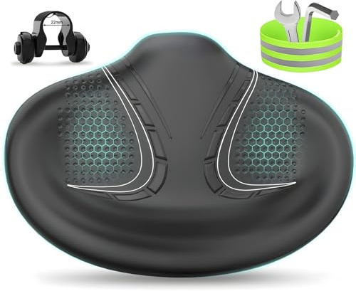 BLUEWIND New Noseless Oversized Bike Seat, Wide Bicycle Saddle Novel Backrest Design for Electric Bike, Fits Most Exercise Bike or Road Stationary Bike Seat Cushion for Men & Women (Black)