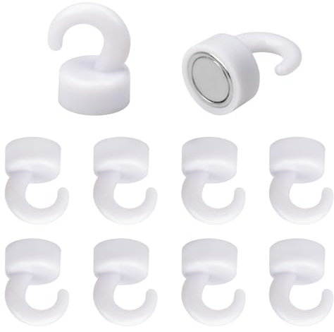 NogmeTaa Lot de 10 mini aimants puissants avec crochets pour bureau, salle de classe, bateau de croisière et cuisine, crochets magnétiques en néodyme mignons blancs pour réfrigérateur