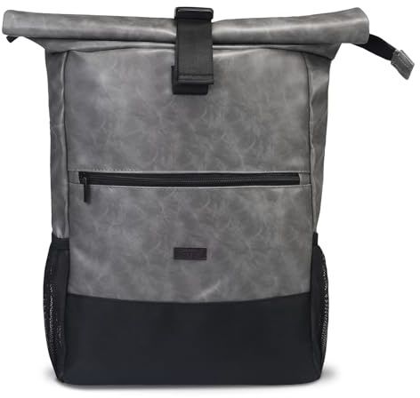 AOSBOS Rolltop Rucksack Herren Reiserucksack Damen Backpack Daypack Laptop Rollrucksack Wasserdicht Tagesrucksack Anti Diebstahl Tasche für Uni Schule Business Grau