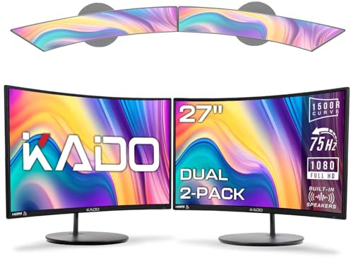 Kado Dual Monitor Setup - 2-Pack 27 Curved 1920x1080 Computer Monitor 1500R 75Hz VESA Mount HDMI Office Gaming Hybrid Built-in Speakers (C27X Dual Series)