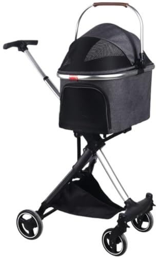 Hundvagn Kattvagn Hopfällbar Katter Hundar Husdjursvagn För Medium Small Size Hundar Kattvagn Avtagbar Bärkorg För Valp Husdjursvagn(Black)
