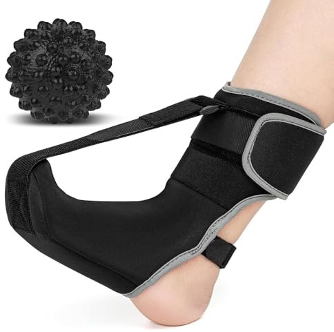 TOFBS Stecca Notturna Donne e Uomini per fascite plantare con Massage Ball Regolabile Ortesi alla Caviglia per Piedi piatti Achille Tendinite Dolore al Piede(Nero S)